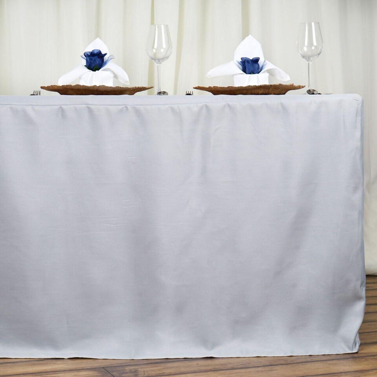6 ft SILVER FITTED POLYESTER TABLE COVER Light Gray Party Tradeshow Tablecloths